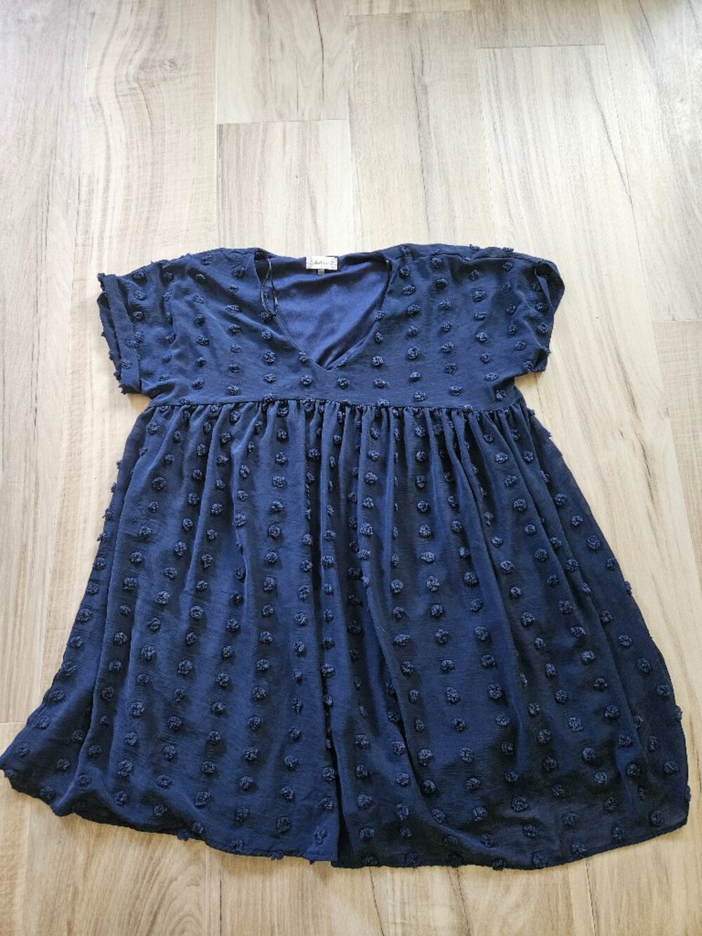 Altar'd State Navy Pom-Pom Babydoll Mini Dress